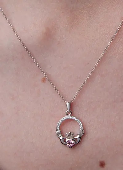 Claddagh Birthstone Pendant With Swarovski Crystals - October